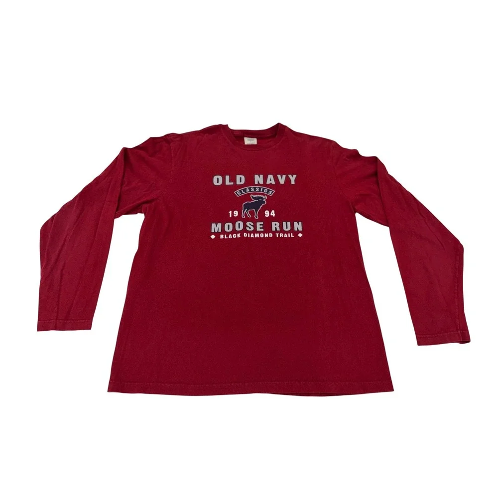 Old Navy Long Sleeve T-Shirt Maroon Moose Run Graphic Crew Neck Cotton Boys S